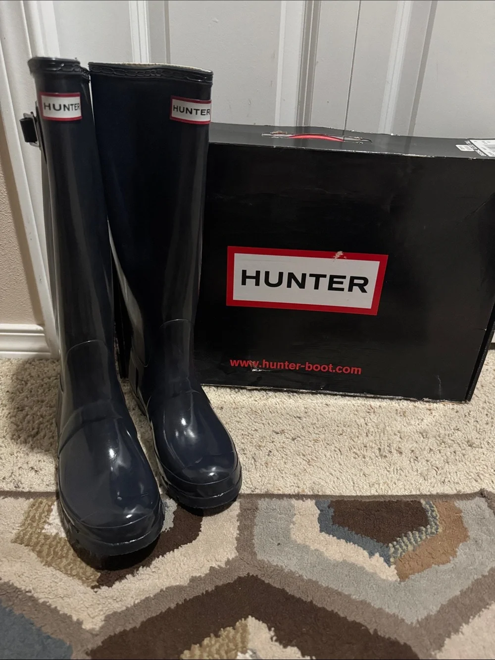 Hunter Tall Gloss Rain Boots in Dark Blue